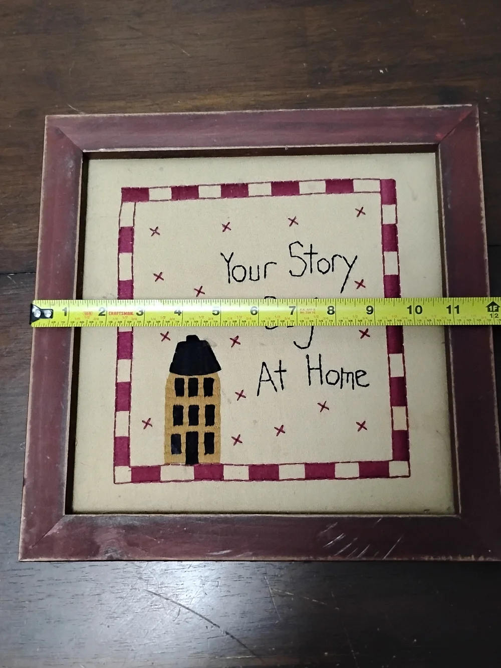 Your Story Begins At Home Stitched Picture 12x12 Wooden Frame Primitive Farmhous
